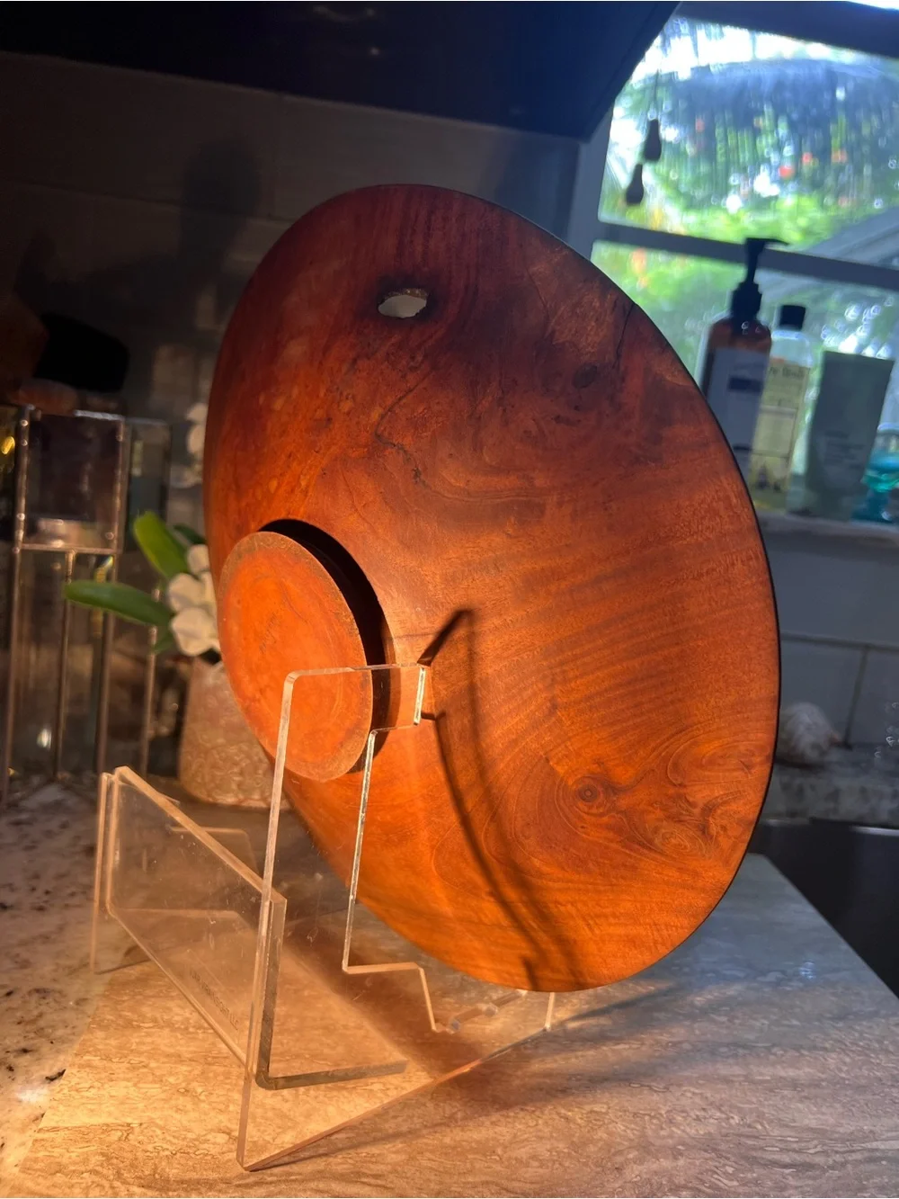 Handcrafted Hand turned Mahogany Round Serving 12” Dish Plate